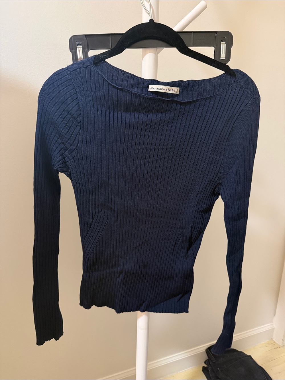 Abercrombie & Fitch Navy Rib-Knit Long Sleeve Top
